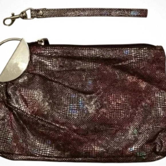 MIRROR MIRROR Iridescent Metallic Vintage Wristlet Evening Bag Pewter - Picture 3 of 3